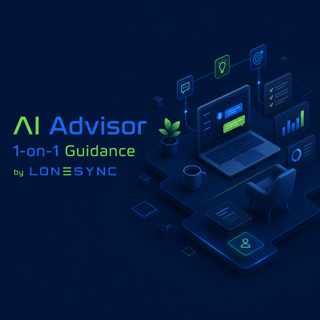AI Advisor 1-on-1 Guidance by LONESYNC blue green background