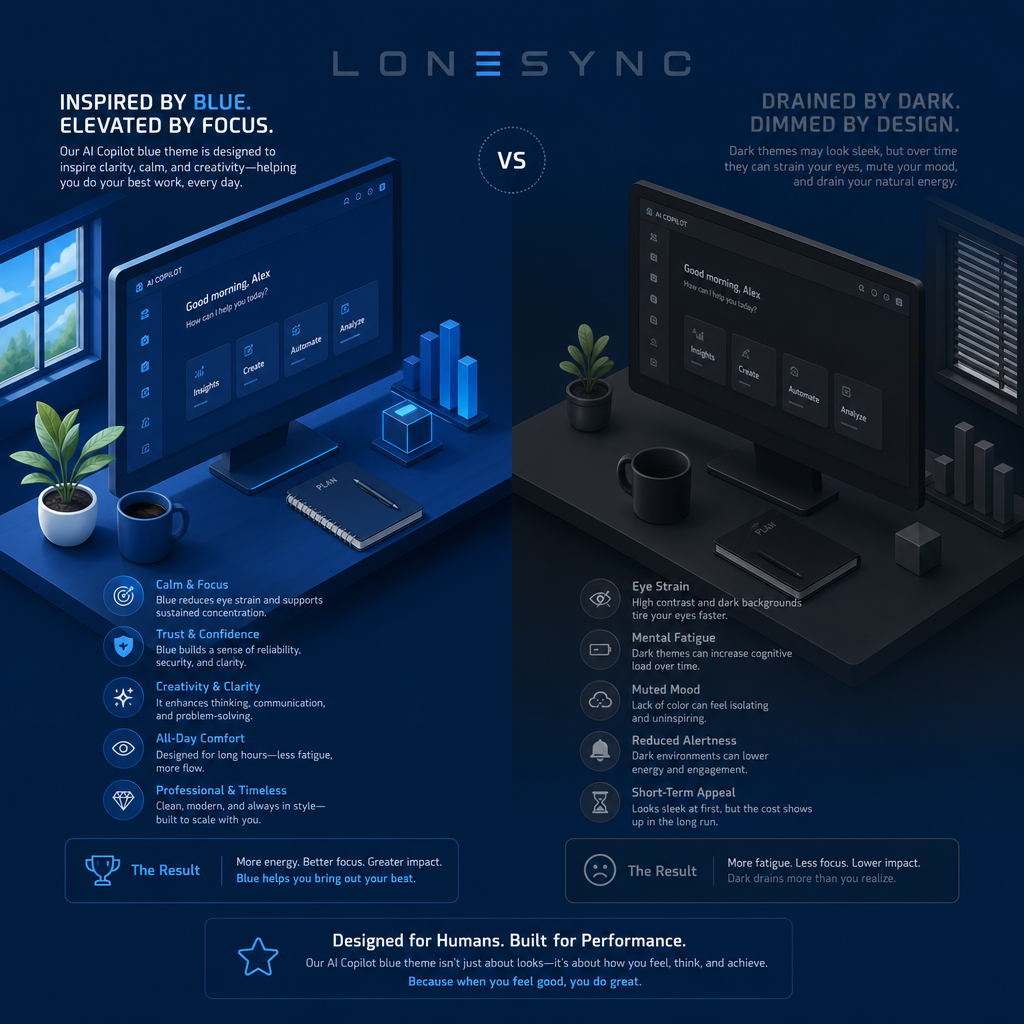 LoneSync Blue Theme vs Dark Theme