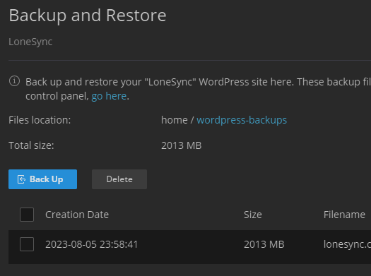 Hosting Studio Dashboard WP Backup-Restore by LoneSync